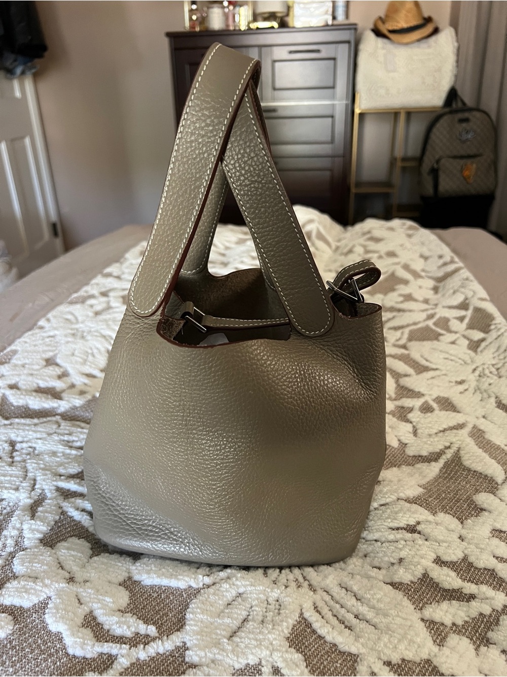 Taupe Pebbled Leather Tote Bag NOT AUTHENTIC HERMES…